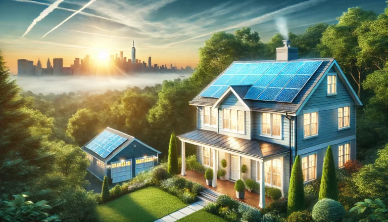 A modern looking home with solar panels showing that renewable energy is the future.